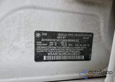 2016 BMW 328 I Sulev z USA, uszkodzony, nr VIN WBA8E9G58GNU28337